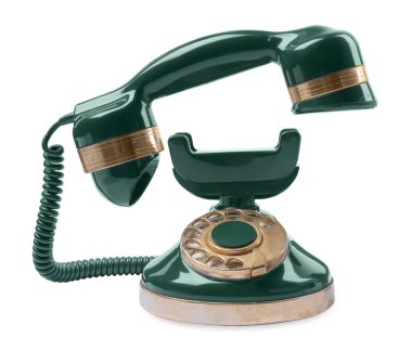 Yeşil renkli telefon beyazda izole edilmiş.