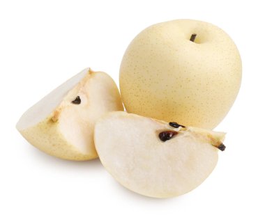 Taze elma armutlarını tamamen beyaza sardım.