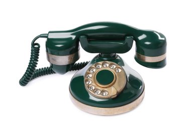 Yeşil renkli telefon beyazda izole edilmiş.