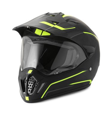 Modern motosiklet kaskı beyaz üzerine izole edilmiş güneşlik.