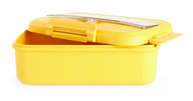 Kapağı beyaza ayrılmış plastik beslenme çantası.