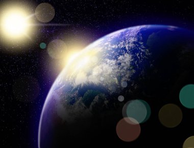 Uzayda Dünya gezegeni. Görüntü ögeleri NASA tarafından desteklenmektedir