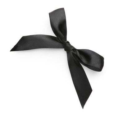 Bir siyah saten yay beyaz, üst görünümde izole