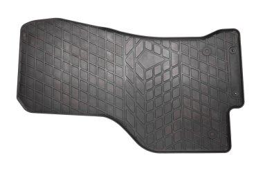 Siyah plastik araba paspası beyaz, üst görünümde izole edilmiş.