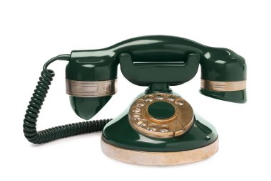 Yeşil renkli telefon beyazda izole edilmiş.