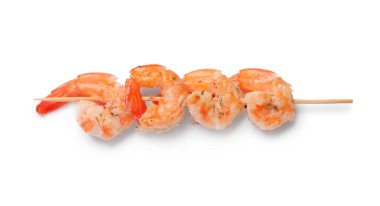 Beyaz manzaralı, nefis ızgara karidesli şiş.