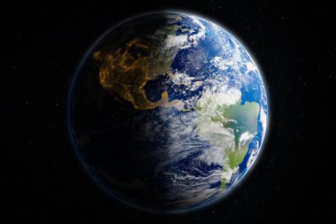 Dünya 'da gece gündüz uzayda. Görüntü ögeleri NASA tarafından desteklenmektedir