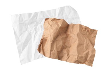 Kırışmış kağıt çarşaflar beyaz, üst görünümde izole