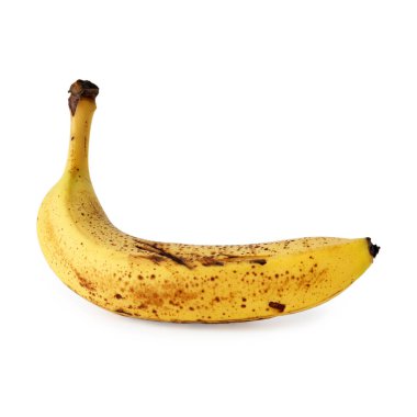 Olgun muz ve koyu lekeler beyazda izole.