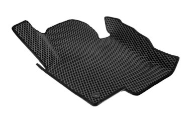 Bir siyah lastik araba paspası beyaza izole edilmiş.