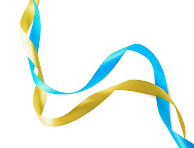 Beyaz üzerine izole edilmiş Ukrayna ulusal bayrağı renginde kurdeleler