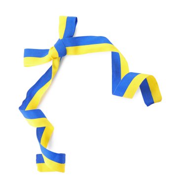 Beyaz, üst görünümde izole edilmiş Ukrayna ulusal bayrağı renginde kurdele