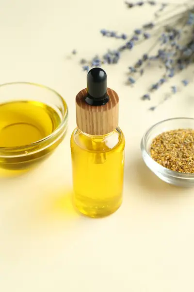 stock image Tinctures and medicinal herbs on beige background