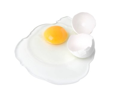 Broken raw egg with shell isolated on white clipart