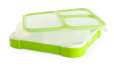 Plastik beslenme çantası ve kapak beyaza izole edilmiş.