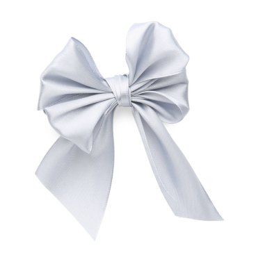 Bir gümüş saten yay beyaz, üst görünümde izole