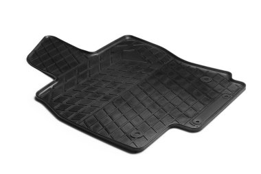 Bir siyah lastik araba paspası beyaza izole edilmiş.