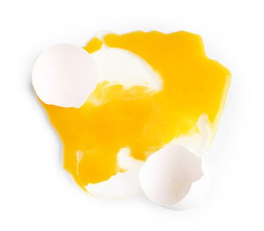 Broken raw egg isolated on white, top view clipart