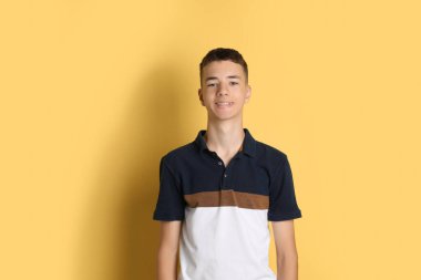Sarı arka planda genç bir çocuğun portresi