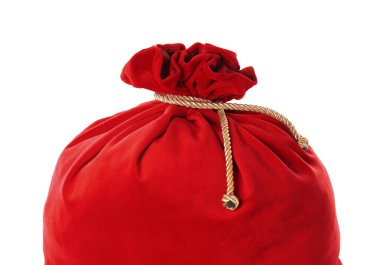Kırmızı Noel Baba çantası beyaza izole edilmiş.