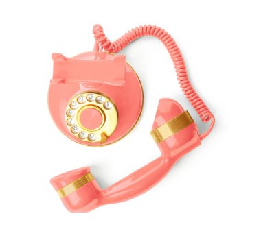 Beyaz renkte izole edilmiş zarif bir mercan telefon.