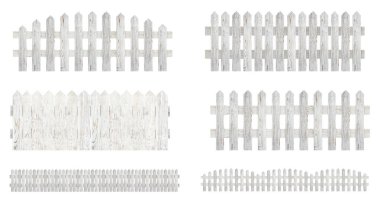 Farklı ahşap çitler beyaz üzerine izole edilmiş, set