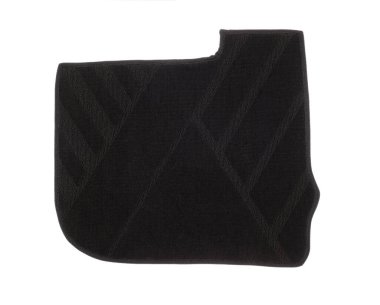 Bir siyah araba paspası beyaz manzarada izole edilmiş.