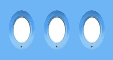 Airplane windows, view from inside cabin with light blue sidewall clipart