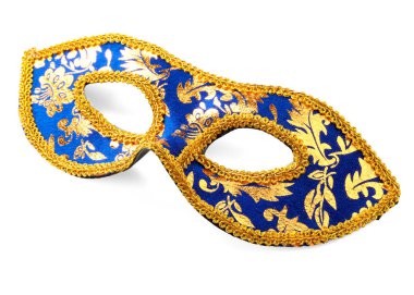 Beyaz arka planda güzel mavi karnaval maskesi