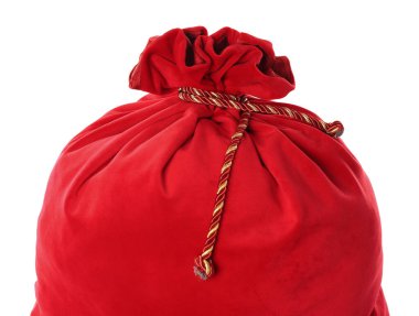 Kırmızı Noel Baba çantası beyaza izole edilmiş.