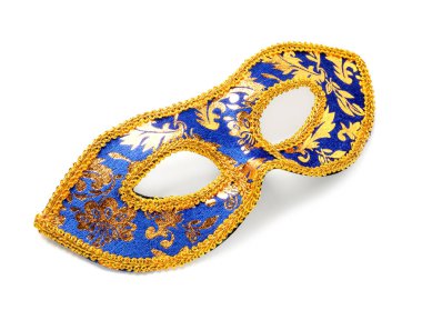 Beyaz arka planda güzel mavi karnaval maskesi