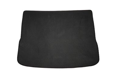 Bir siyah lastik araba paspası beyaz, üst görünümde izole.