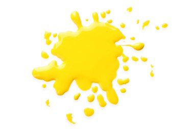 Beyaz, üst görünümde izole edilmiş sarı yazıcı mürekkebi