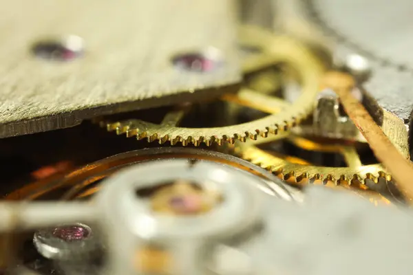 stock image Mechanism of vintage wrist watch as background, closeup