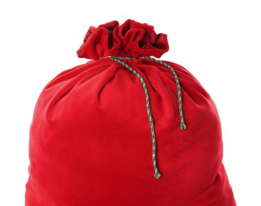 Kırmızı Noel Baba çantası beyaza izole edilmiş.
