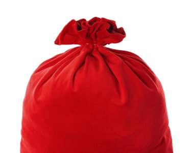 Kırmızı Noel Baba çantası beyaza izole edilmiş.