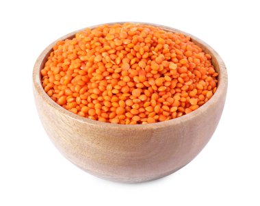 Beyaz tenceredeki çiğ mercimek.