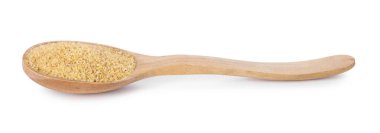 Çiğ buğday filizli kaşık beyaza izole edilmiş.