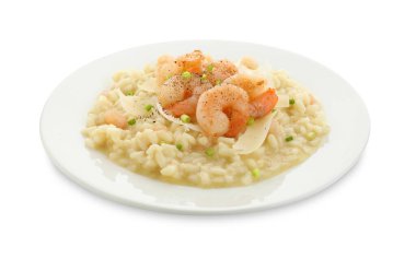 Beyaz karides ve peynirli leziz risotto.