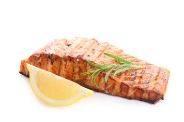 Limonlu ve biberiyeli leziz ızgara somon filetosu.