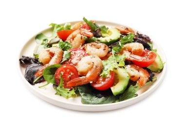 Lezzetli karides salatası ve beyaz sebzeler.