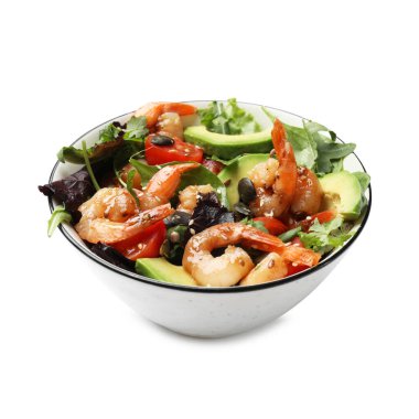 Lezzetli karides salatası ve beyaz sebzeler.