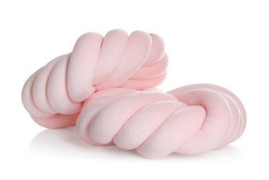 Beyaz üzerine izole edilmiş pembe düğüm şeklinde yastıklar