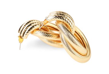 Güzel bijouterie. Beyaz renkte izole edilmiş zarif küpeler