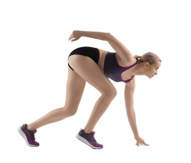 Beyaz arkaplanda başlangıç konumunda çalışan