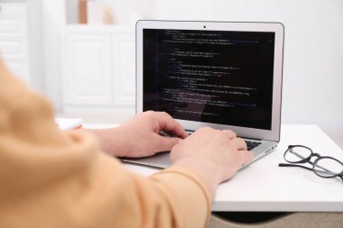 Ofiste dizüstü bilgisayarla çalışan programcı, kapat