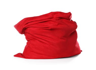 Kırmızı Noel Baba çantası beyaza izole edilmiş.