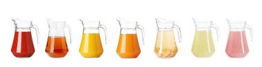 Farklı sıvılar içeren cam sürahi beyaz, set