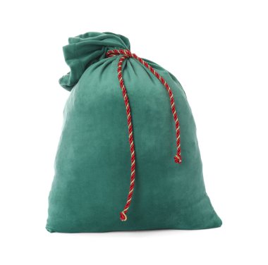 Yeşil Noel Baba çantası beyazda izole edilmiş.