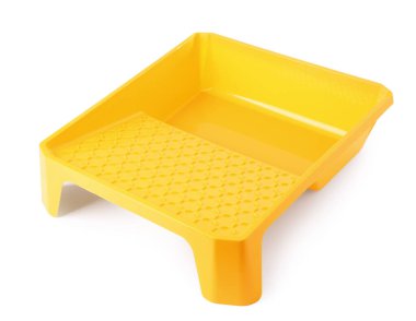 Boş plastik boya tepsisi beyaza izole edilmiş. Yapı aracı